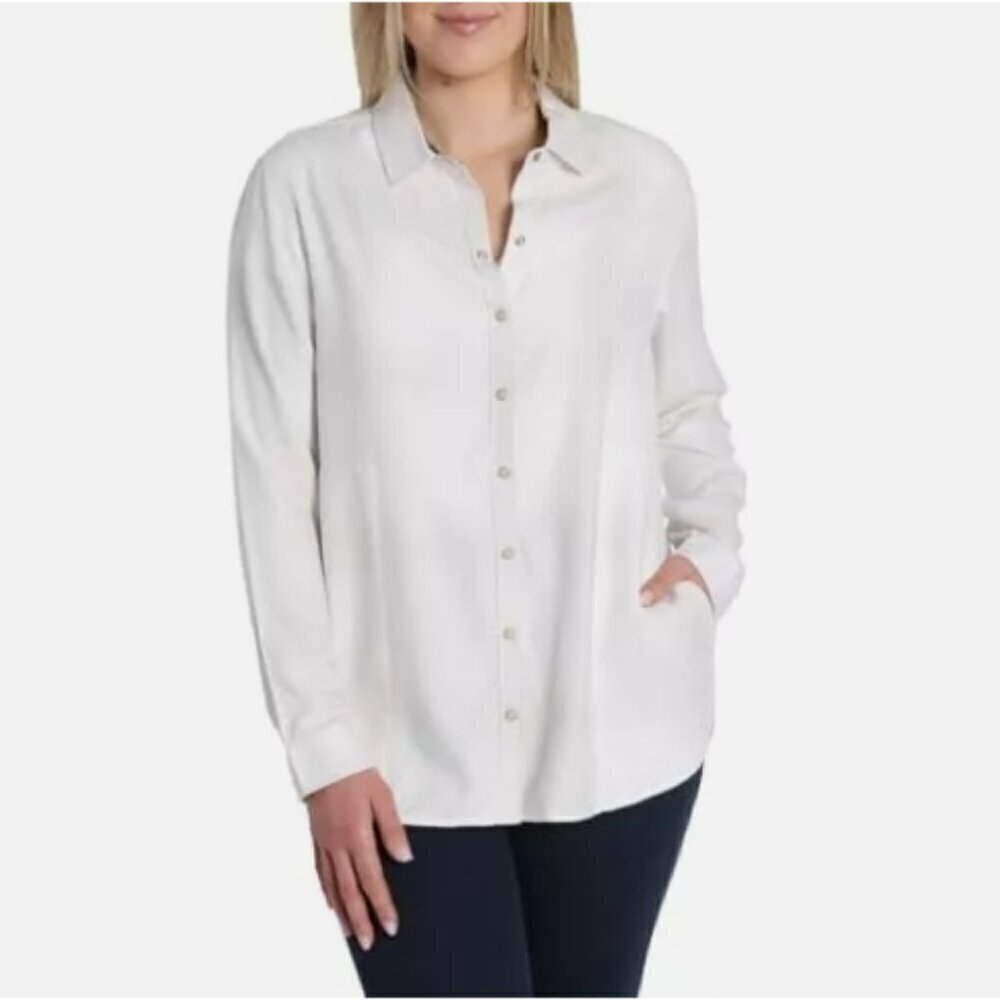NEW Women's Jachs Girlfriend Super Soft Flannel Shirt White Size L H583